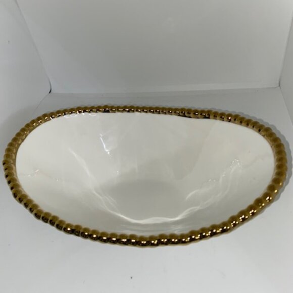 Brilliant Brand Gold Trim Beaded Porcelain Home Decor Bowl - Picture 2 of 5